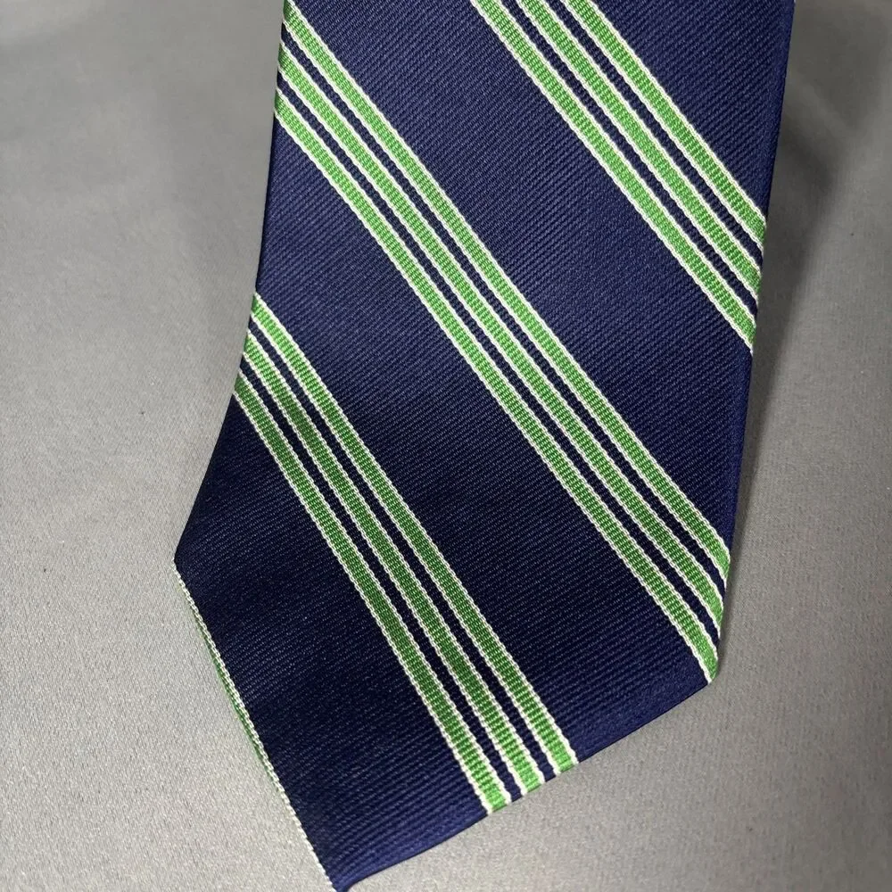 Brooks Brothers Makers Tie Silk Navy‎ Blue Green Stripes L:58